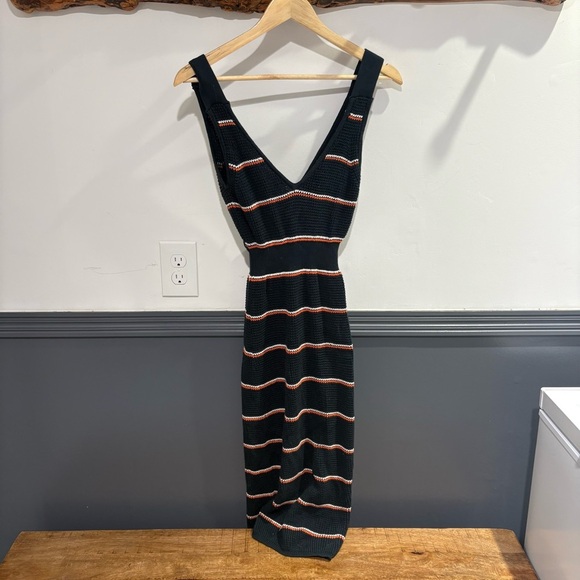 Chic Black and Orange Striped Knit Midi Dress - Picture 4 of 8